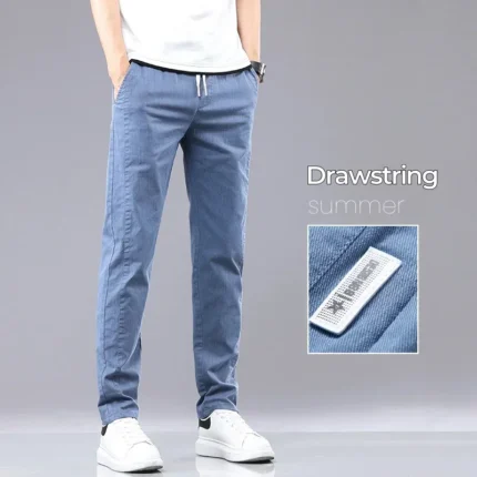 Fashion Summer Thin Men's Casual Slim Pants Solid Color Little Feet Elastic Waist Comfortable Trousers Solid Korean Male Clothes