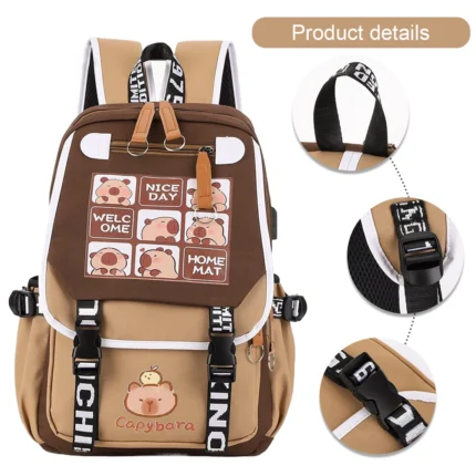 Capybara Backpack Adjustable Straps for Girls Boys Travel Daypack with 1 Main Compartment School Bag Gifts for Capybara Lovers